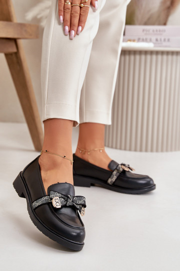 Damesmocassins met linten S.Barski HY42-331 zwarte kleur