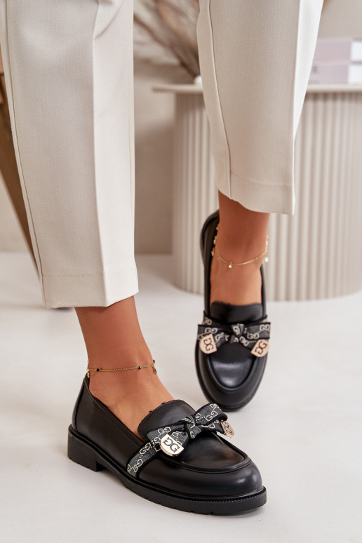 Damesmocassins met linten S.Barski HY42-331 zwarte kleur