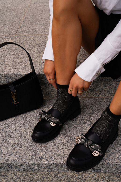 Damesmocassins met linten S.Barski HY42-331 zwarte kleur