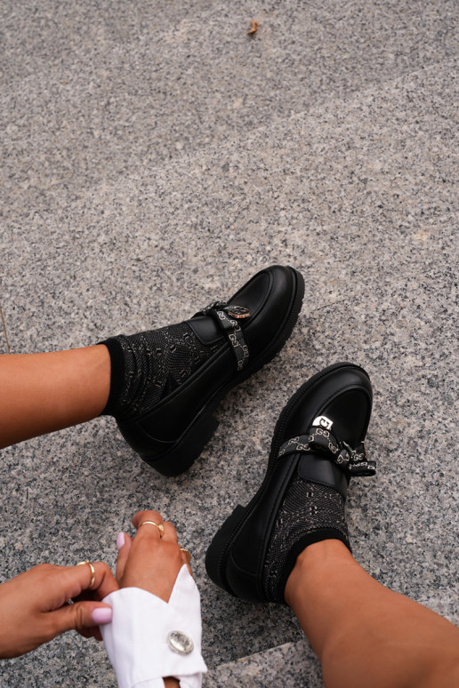 Damesmocassins met linten S.Barski HY42-331 zwarte kleur