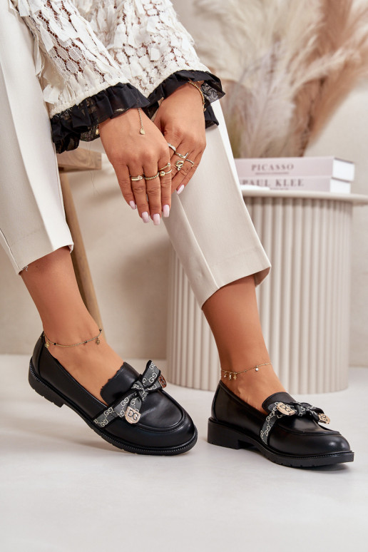 Damesmocassins met linten S.Barski HY42-331 zwarte kleur