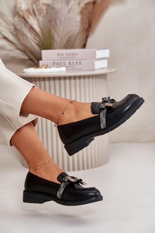 Damesmocassins met linten S.Barski HY42-331 zwarte kleur