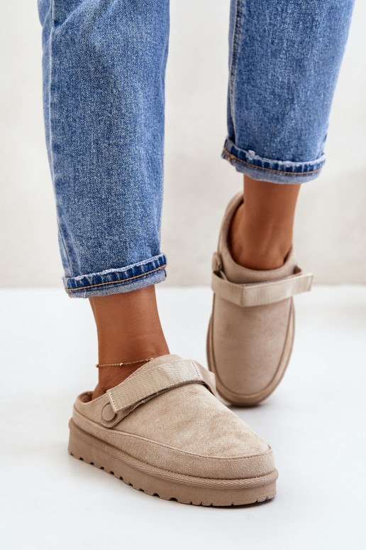 Dames Slippers opInarmen met bont erin met platform beige Azida