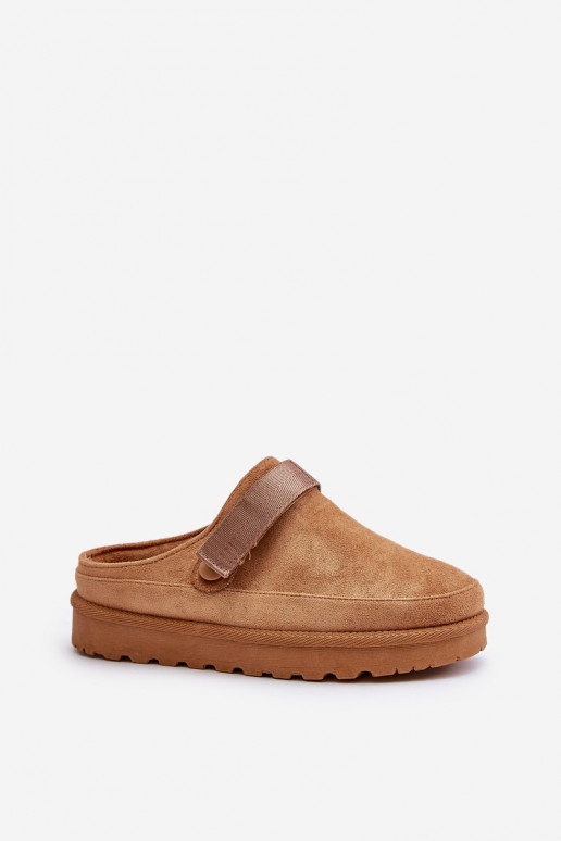 Dames Slippers opInarmen met bont erin met platform bruine kleur Azida
