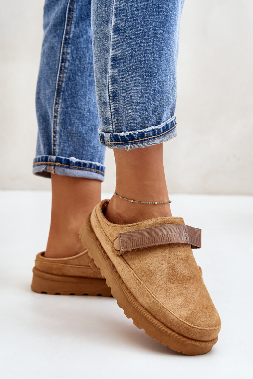 Dames Slippers opInarmen met bont erin met platform bruine kleur Azida