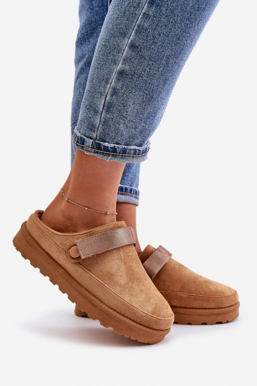 Dames Slippers opInarmen met bont erin met platform bruine kleur Azida