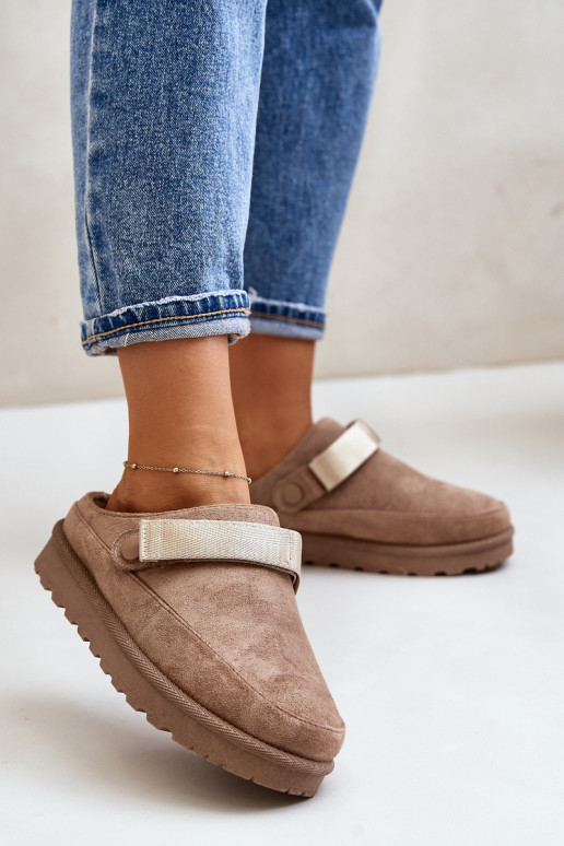 Dames Slippers opInarmen met bont erin met platform bruine kleur Azida