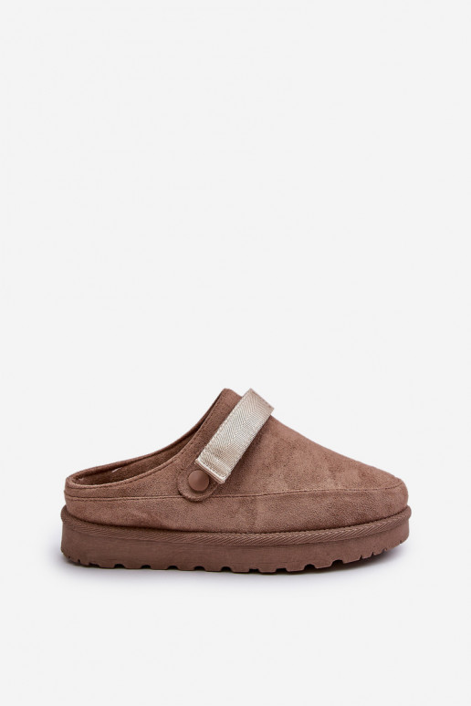 Dames Slippers opInarmen met bont erin met platform bruine kleur Azida