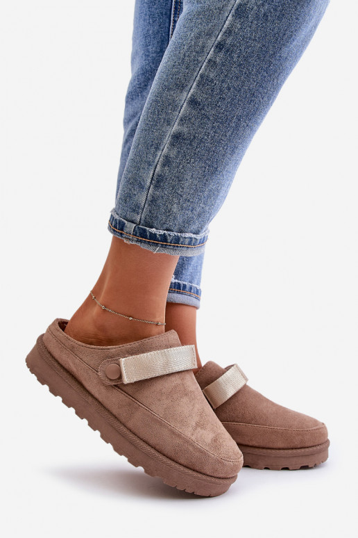 Dames Slippers opInarmen met bont erin met platform bruine kleur Azida