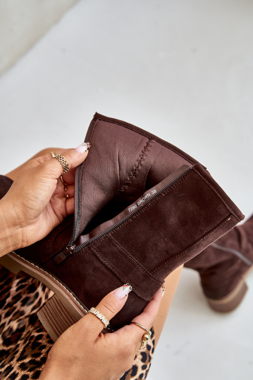 Dameslaarzen Op een lage hak met gespen bruine kleur Zudra