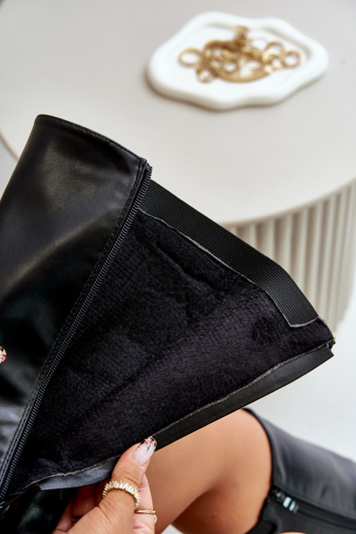 Dames opInarmen laarzen met brede hakken met gouden gespen zInart Arsisna Dames opInarmen laarzen met brede hakken met gouden gespen zInart Arsisna