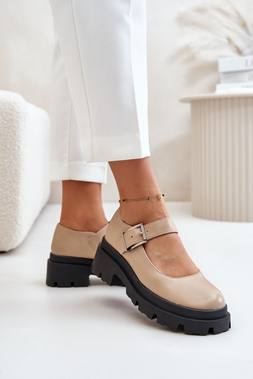 schoenen Dames met gespen beige Plikuria schoenen Dames met gespen beige Plikuria
