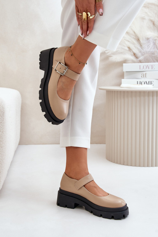 schoenen Dames met gespen beige Plikuria schoenen Dames met gespen beige Plikuria