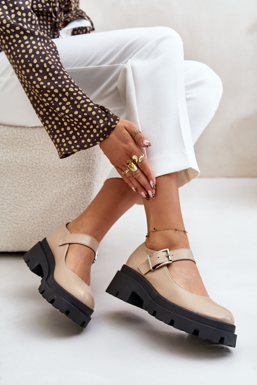 schoenen Dames met gespen beige Plikuria schoenen Dames met gespen beige Plikuria