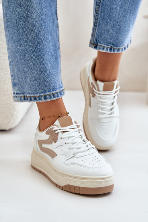 Dames Sneakers model schoenen van ecoleer met platform INit-beige Henizore Dames Sneakers model schoenen van ecoleer met platform INit-beige Henizore
