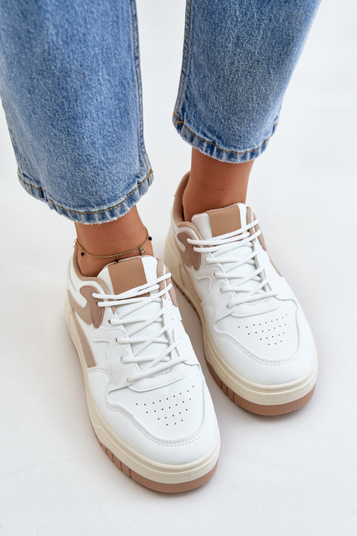 Dames Sneakers model schoenen van ecoleer met platform INit-beige Henizore Dames Sneakers model schoenen van ecoleer met platform INit-beige Henizore