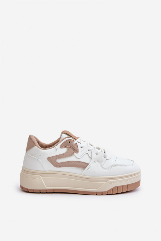Dames Sneakers model schoenen van ecoleer met platform INit-beige Henizore Dames Sneakers model schoenen van ecoleer met platform INit-beige Henizore