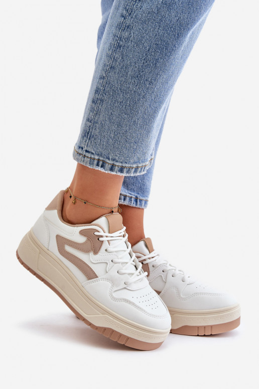 Dames Sneakers model schoenen van ecoleer met platform INit-beige Henizore Dames Sneakers model schoenen van ecoleer met platform INit-beige Henizore