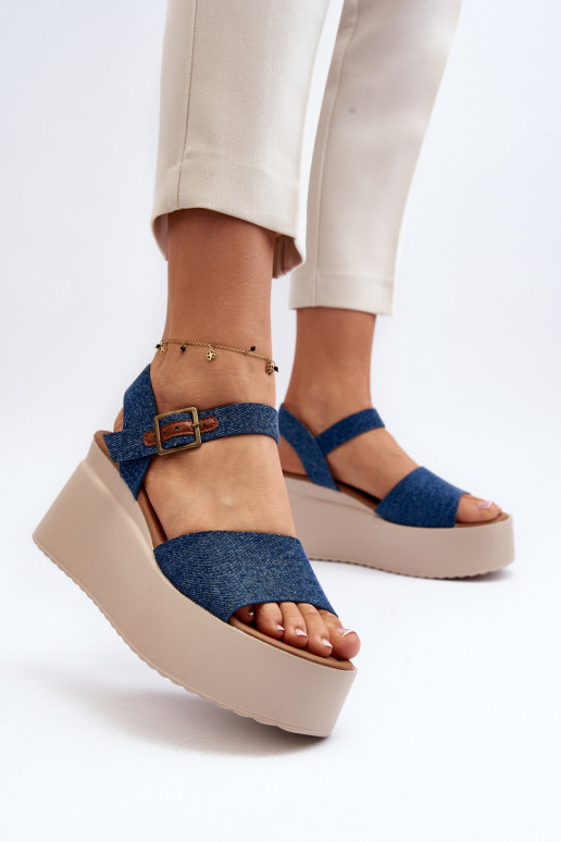 Denim platformsandalen blauwe kleur... Denim platformsandalen blauwe kleur...