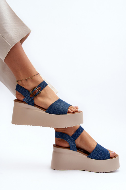 Denim platformsandalen blauwe kleur... Denim platformsandalen blauwe kleur...