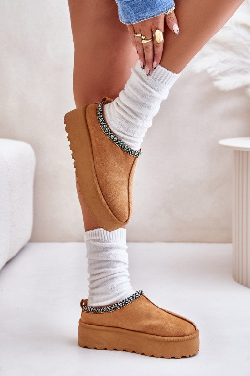 Slippers Dames met platform Z Haftem bruine kleur Neroma Slippers Dames met platform Z Haftem bruine kleur Neroma