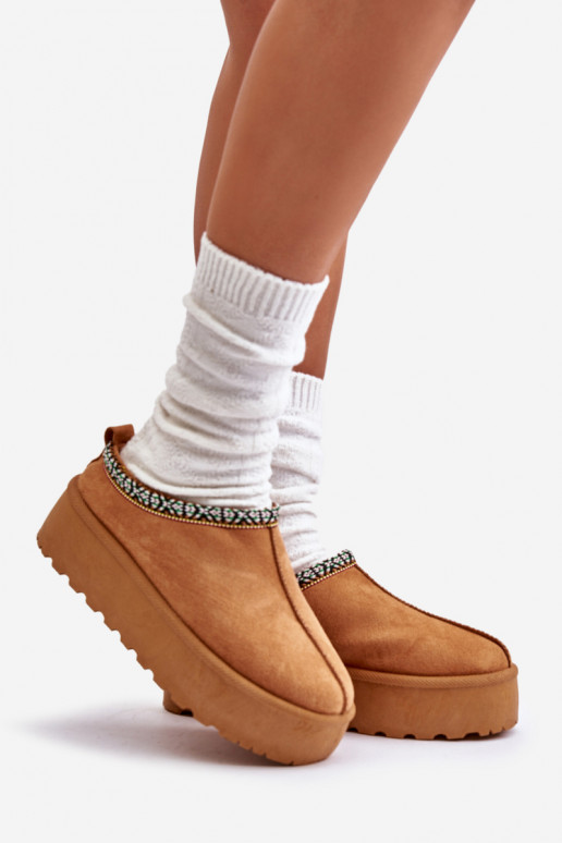 Slippers Dames met platform Z Haftem bruine kleur Neroma Slippers Dames met platform Z Haftem bruine kleur Neroma