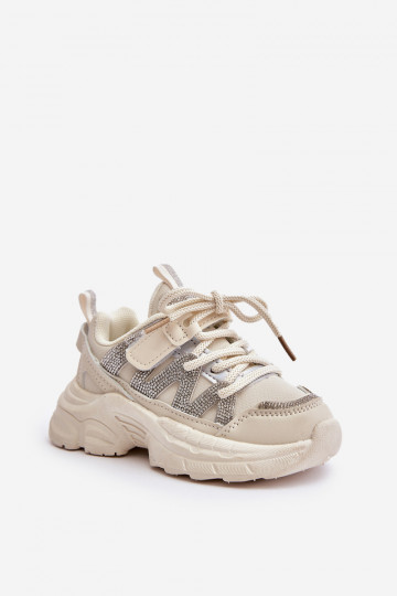 Sneakers model schoenen Kinderen met sprankelende gaten beige Rianalla