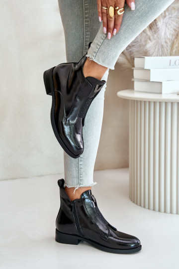 met lakeffect lage hakken voor dames met brede hakken opInarmen zInart S.Barski HY42-120 zInart