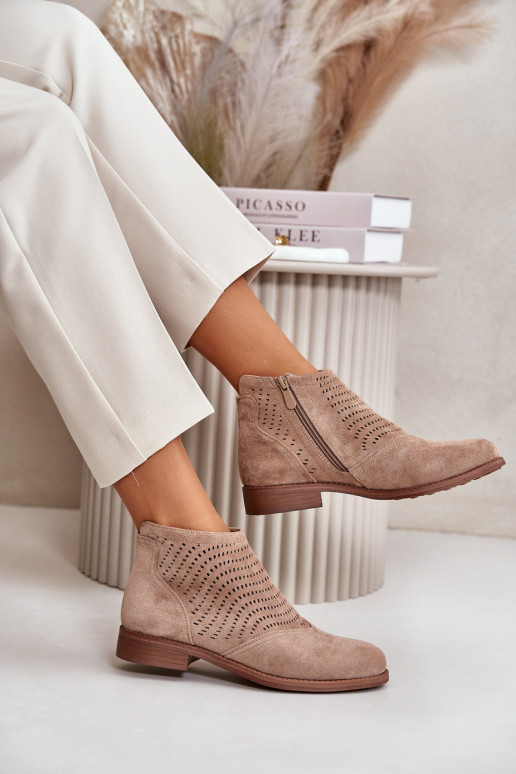 Opengewerkte dameshak in beige S.Barski