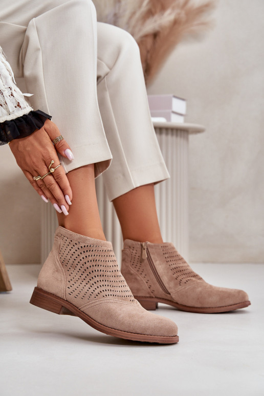 Opengewerkte dameshak in beige S.Barski