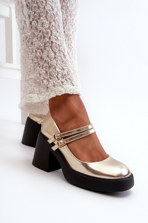 Kunstlederen schoenen met brede hak...