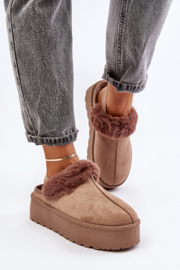 Slippers Dames met platform met bont beige Linaris 2