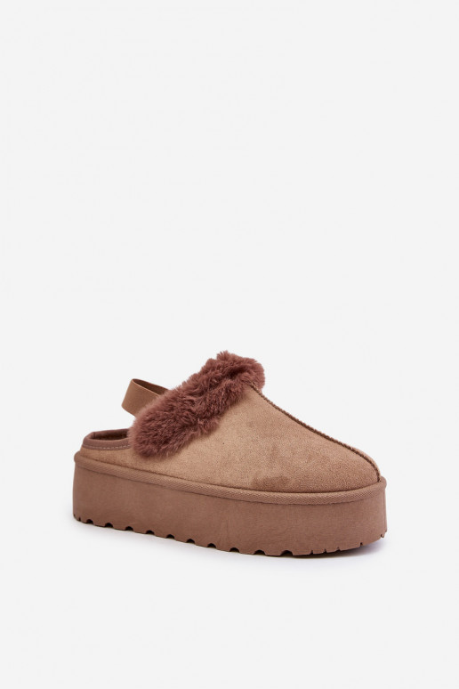 Slippers Dames met platform met bont beige Linaris Slippers Dames met platform met bont beige Linaris
