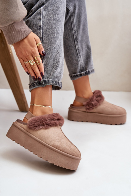 Slippers Dames met platform met bont beige Linaris Slippers Dames met platform met bont beige Linaris