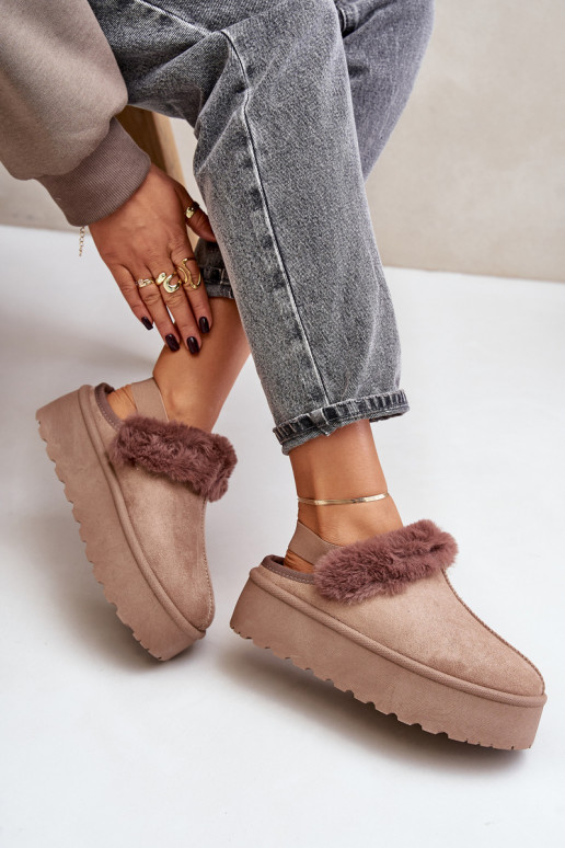 Slippers Dames met platform met bont beige Linaris Slippers Dames met platform met bont beige Linaris