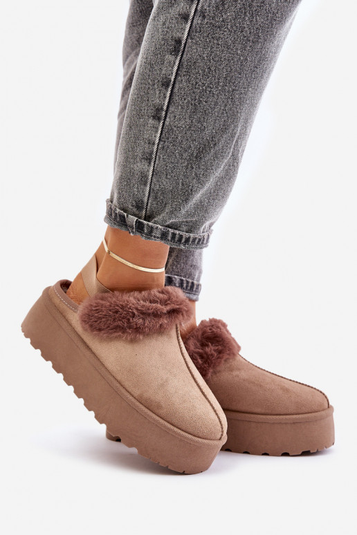 Slippers Dames met platform met bont beige Linaris Slippers Dames met platform met bont beige Linaris