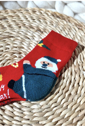 Kinderen Kerstmis Katoenen sokken Met Kerstman rood 2