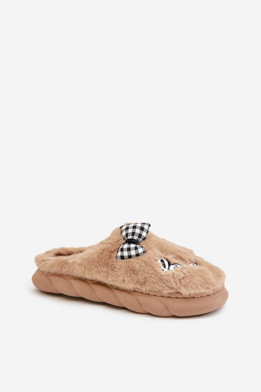 met bont Slippers Dames met toepassingen I Kokardką bruine kleur Linnorelia met bont Slippers Dames met toepassingen I Kokardką bruine kleur Linnorelia