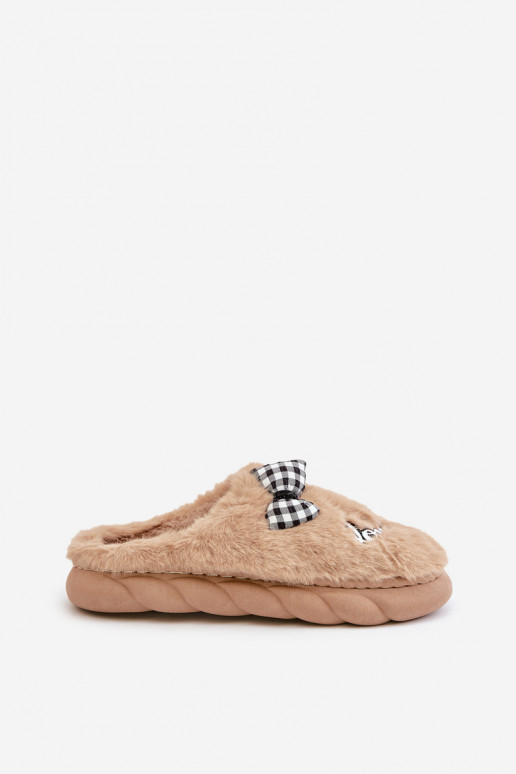 met bont Slippers Dames met toepassingen I Kokardką bruine kleur Linnorelia met bont Slippers Dames met toepassingen I Kokardką bruine kleur Linnorelia