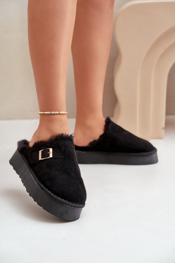 Slippers Dames Op dikke zool met bont I met gespen zInart Linneola 2