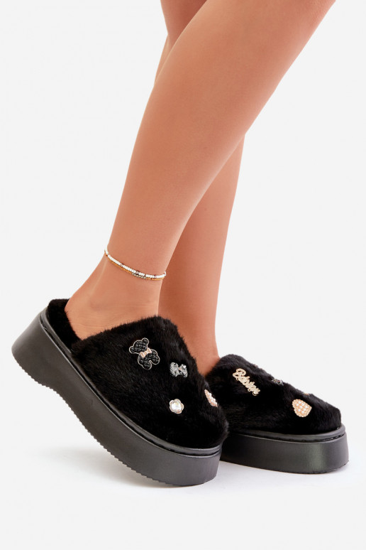 met bont Slippers Dames Op dikke zool Z Przypinkami zInart Zintoria