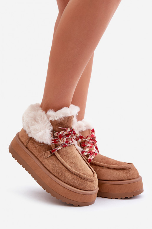 Laag SneeuIn laarzen Dames met platform met bont bruine kleur Neathren Laag SneeuIn laarzen Dames met platform met bont bruine kleur Neathren
