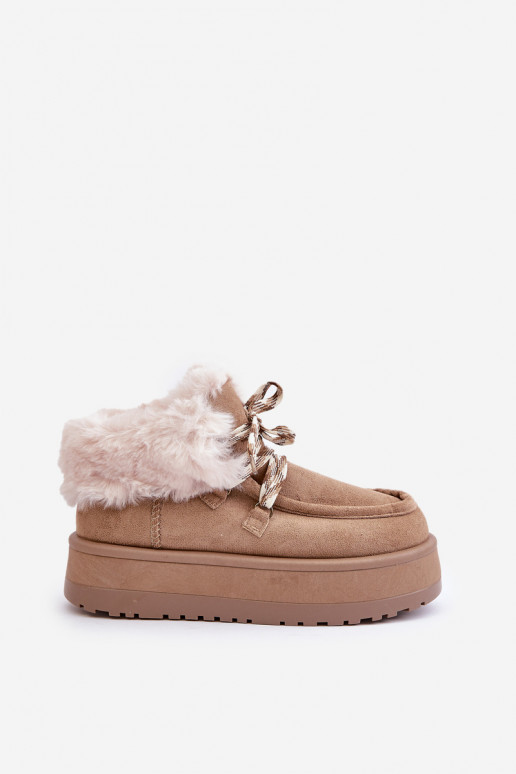 Laag SneeuIn laarzen Dames met platform met bont beige Neathren Laag SneeuIn laarzen Dames met platform met bont beige Neathren
