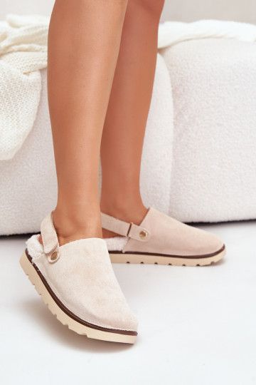 Slippers Dames met platform opInarmen met bont erin Typu Baranek beige Sanilora 2