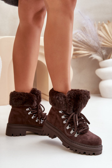 met veters schoenen Dames met bont donker bruin Vaminia