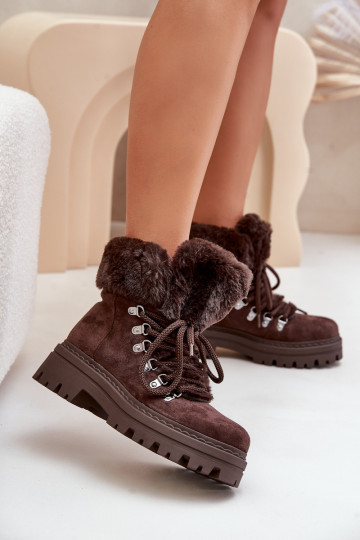 met veters schoenen Dames met bont donker bruin Vaminia 2