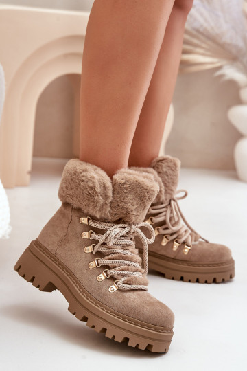 met veters schoenen Dames met bont beige Vaminia