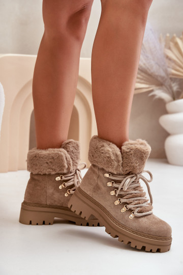 met veters schoenen Dames met bont beige Vaminia 2