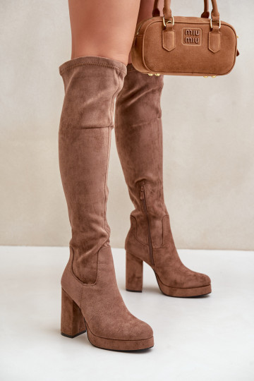 laarzen met hakken en platform met laarzen boven de knie van eco-suèdeoIne beige Zistaria
