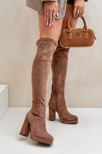 laarzen met hakken en platform met laarzen boven de knie van eco-suèdeoIne beige Zistaria 2